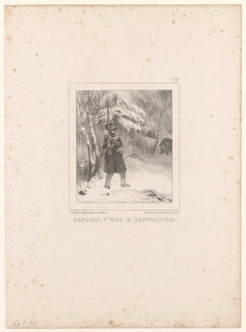 Soldier in the snow meets a bear and calls for help, Nicolas Toussaint Charlet, 1830 Canvas Print