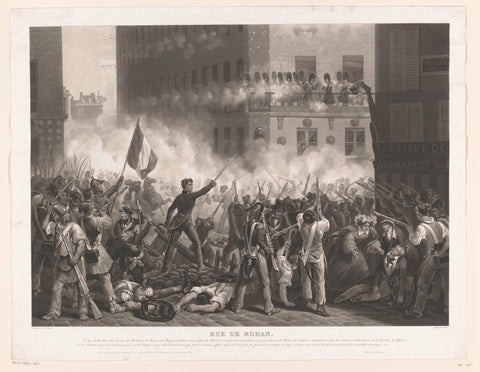 Battle during the July Revolution on rue de Rohan, Jean Pierre Marie Jazet, 1831 Canvas Print