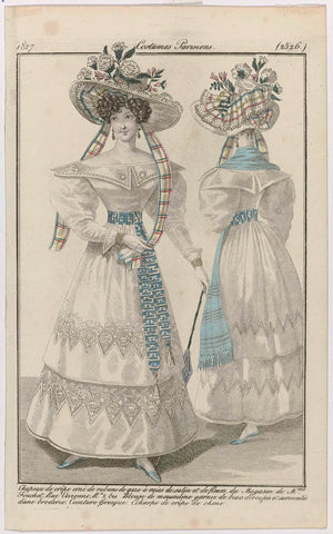 Journal des Dames et des Modes, Costumes Parisiens, 15 August 1827, (2526) : Chapeau de crêp (...), anonymous, 1827 Canvas Print