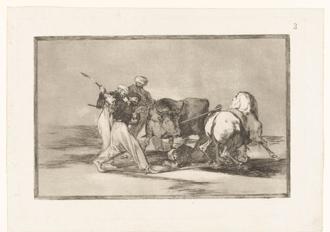 Four men hunt a bull, Francisco de Goya, 1811 - 1816 Canvas Print