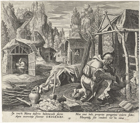 Origen the hermit in the Nitric desert, Johann Sadeler (I), 1583 - 1588 Canvas Print