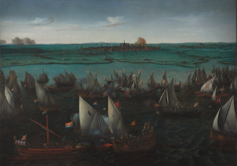 Battle between Dutch and Spanish Ships on the Haarlemmermeer, Hendrik Cornelisz. Vroom, in or after 1629 Canvas Print