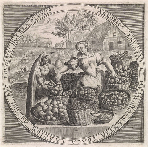 Augustus: fruitverkoopster, anonymous, 1574 - 1687 Canvas Print