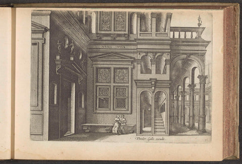 View in the courtyard of a house with a couple on a sofa, Johannes or Lucas van Doetechum, 1601 Canvas Print