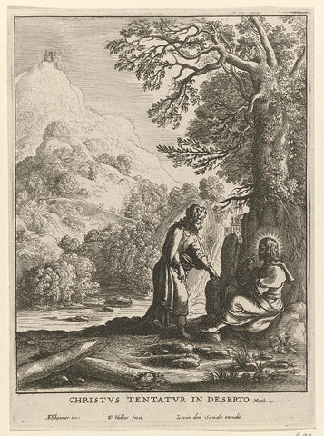 Temptation of Christ in the wilderness, Wenceslaus Hollar, 1625 - 1664 Canvas Print