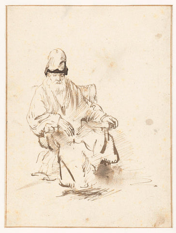 Seated Old Man with Tall Cap, Rembrandt van Rijn (school of), c. 1645 - c. 1655 Canvas Print