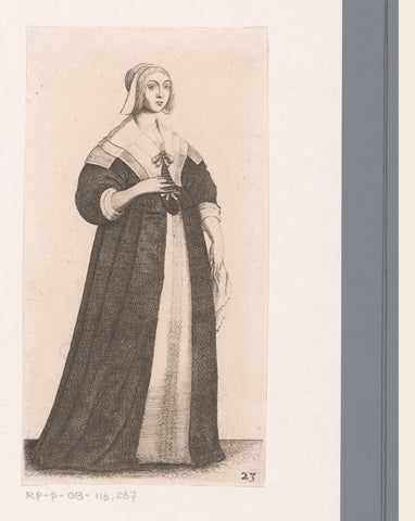 English woman of standing with handkerchief in hand, Wenceslaus Hollar, 1665 - 1707 Canvas Print