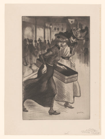 Two women walking on the street, Théophile Alexandre Steinlen, 1902 Canvas Print