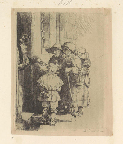 Begging family receives alms at the door of a house, Rembrandt van Rijn, 1807 - 1808 Canvas Print