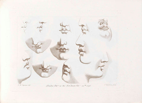 Twelve noses and mouths, Francesco Bartolozzi, 1796 Canvas Print