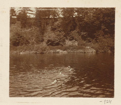 Dolph Kessler and friends swim in a pond or the River Trent in Gainsborough, Geldolph Adriaan Kessler (circle of), c. 1903 - c. 1904 Canvas Print