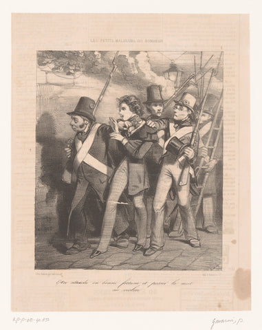 Young man is captured by a National Guard patrol, Paul Gavarni, 1838 Canvas Print