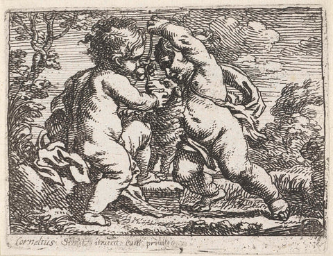 Two naked children with a lamb, Cornelis Schut (I), 1618 - 1655 Canvas Print