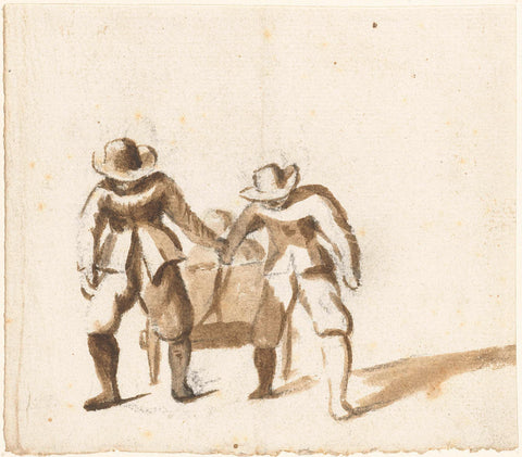 Two men dragging a cart, Harmen ter Borch, c. 1651 Canvas Print