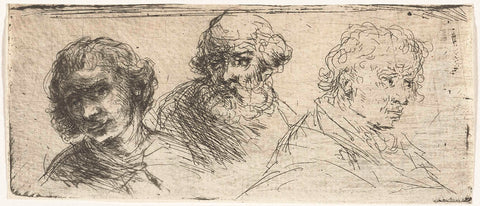 Portretstudie van drie mannen, Jan Chalon, 1748 - 1795 Canvas Print