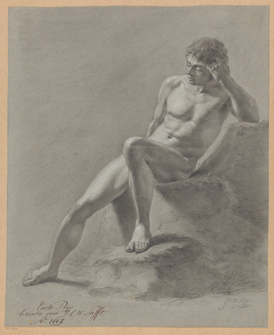 Seated male nude, seen from the front (1st prize 1807), Johan Christiaan Willem Safft, 1807 Canvas Print