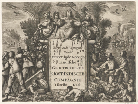 Allegorical title print of the first part of: I. Commelin, Beginning and progress of the Vereenighde Nederlantsche Geoctroyeerde Oost-Indische Compagnie, 1646, Jacob van Meurs, 1644 - 1646 Canvas Print