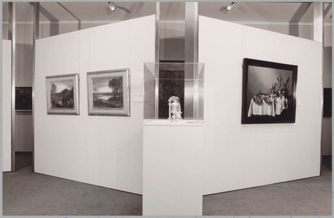 Room with various objects including silverware in a display case and paintings, c. 1989 Canvas Print