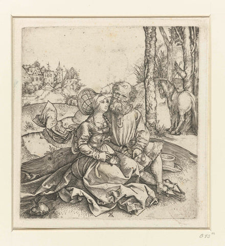 The unequal love: an old man with a young woman, Albrecht Dürer, 1493 - 1497 Canvas Print