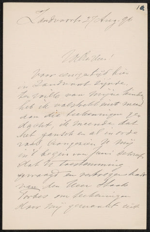 Letter to the anonymous, Albert Neuhuys (1844-1914), 1896 Canvas Print