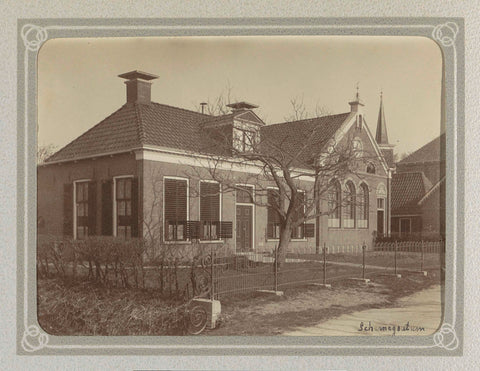 House and a school building in Scharnegoutum, in the background a church tower, Folkert Idzes de Jong, c. 1905 - c. 1907 Canvas Print