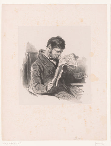 Man with glasses reads the newspaper, Paul Gavarni, 1842 Canvas Print