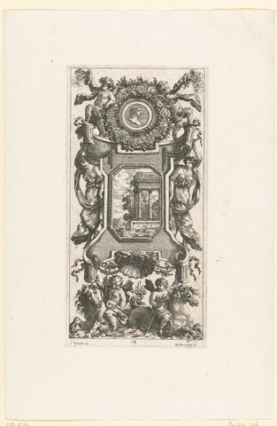 Wall panel with cartouche flanked by nymphs, Michel Dorigny, 1647 Canvas Print