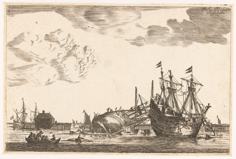 Two ships are ready for repair, Reinier Nooms, 1650 - before 1705 Canvas Print