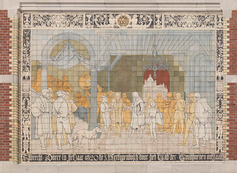 Tegeltableau with the reception of Albrecht Dürer in 1520 in Den Bosch on the south façade, 2013 Canvas Print