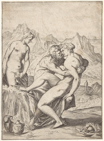 Lot and his daughters, Agostino Carracci, c. 1590 - c. 1595 Canvas Print