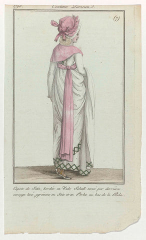 Journal des Dames et des Modes, Costume Parisien, 18 February 1798, (7) : Capote de Satin (...), anonymous, 1798 Canvas Print