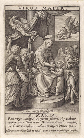 Maria nourishes the Christ child, Hieronymus Wierix, 1563 - before 1619 Canvas Print