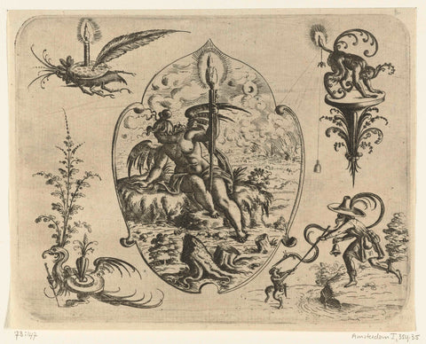 Leaf-shaped cartouche with an angel, Christoph Jamnitzer, 1573 - 1610 Canvas Print