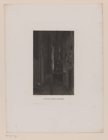 Two men fist each other in a dark street while a third man watches from a distance, Léopold Flameng, 1859 Canvas Print