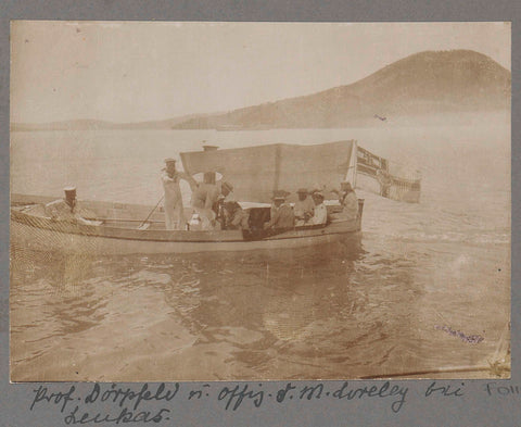 Professor Dörpfeld and officers in a sloop of the S.M.S. Loreley near Lefkás, anonymous, 1905 Canvas Print