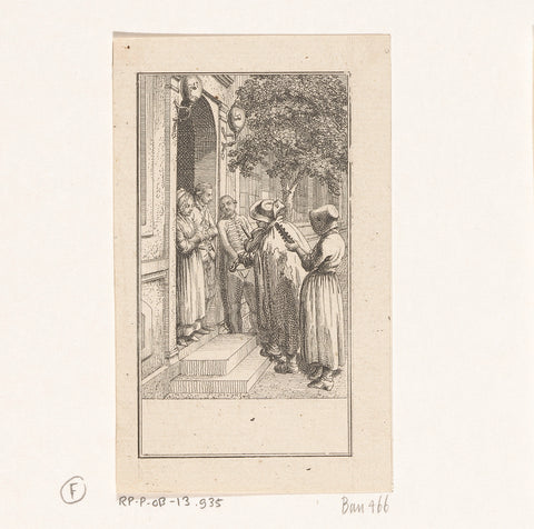 Two poor musicians at the door of a house, Daniel Nikolaus Chodowiecki, 1778 Canvas Print