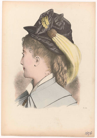 Woman's head with hat with feathers, 1875, No.M.46, anonymous, 1875 Canvas Print