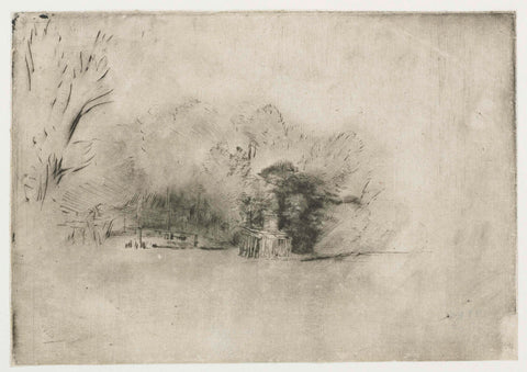 Farmhouse among Trees, Rembrandt van Rijn, 1652 Canvas Print