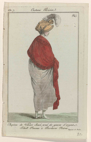 Journal des Dames et des Modes, Costume Parisien, 14 January 1799, Year 7 (84) : Chapeau de velours Souc (...), anonymous, 1799 Canvas Print