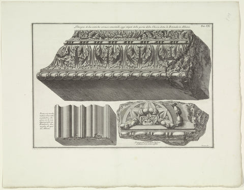 Three fragments of antique buildings, Giovanni Battista Piranesi, 1762 Canvas Print