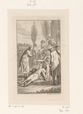 Brückner unconscious on the ground after seeing the funeral procession, Daniel Nikolaus Chodowiecki, 1780 Canvas Print