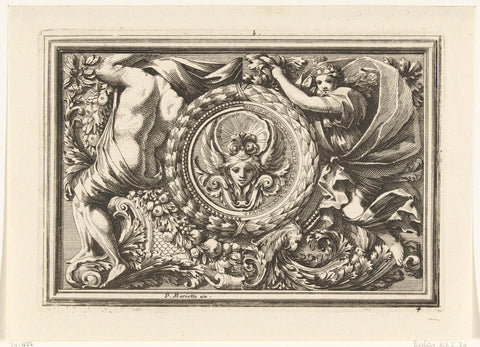 Panel with mask in round medallion, Jean Lepautre, 1667 Canvas Print