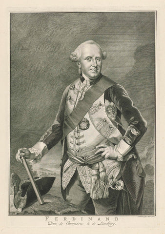 Portret van Ferdinand hertog van Brunswijk-Lüneburg, Jacob Houbraken, 1766 Canvas Print