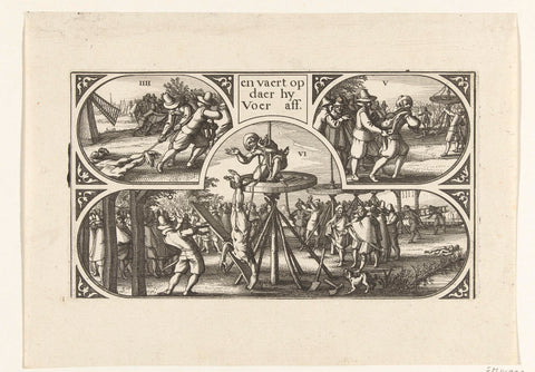 Dragging and Hanging the Body Parts of Slatius, Coorenwinder and Gerrits, 1623, Claes Jansz. Visscher (II), 1623 Canvas Print