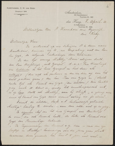 Letter to Pieter Haverkorn van Rijsewijk, Kunsthandel C.M. van Gogh, 1910 Canvas Print