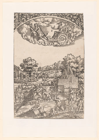 Luna in her triumphal chariot, among her planet children, anonymous, Hans Sebald Beham, 1510 - 1550 Canvas Print