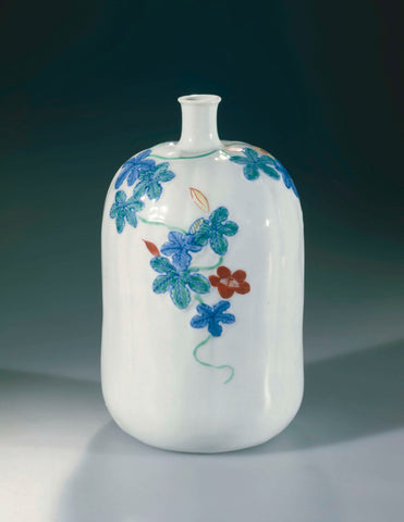 Sake bottle with fluted sides and a continuous flower spray, anonymous, c. 1800 - c. 1899 Canvas Print