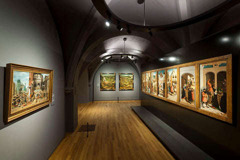 Room HG-0.4 basement west Middle Ages 1100-1600 with Ecce Homo on the left, In the middle The St Elisabeth's Flood and right Polyhedron with the seven works of mercy, 2013 Canvas Print