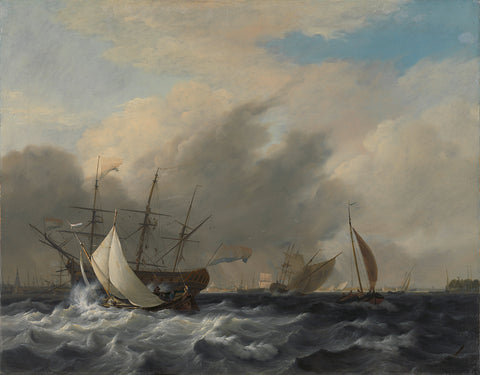 The Navy's Man-of-War 'Amsterdam'off the Westerlaag on Y at Amsterdam, Nicolaas Baur, 1807 Canvas Print