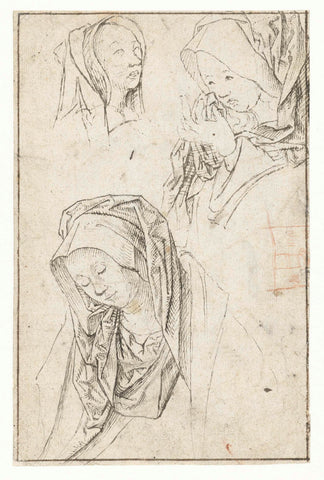 Heads of three mourning women, Jacob Cornelisz van Oostsanen, 1480 - 1533 Canvas Print